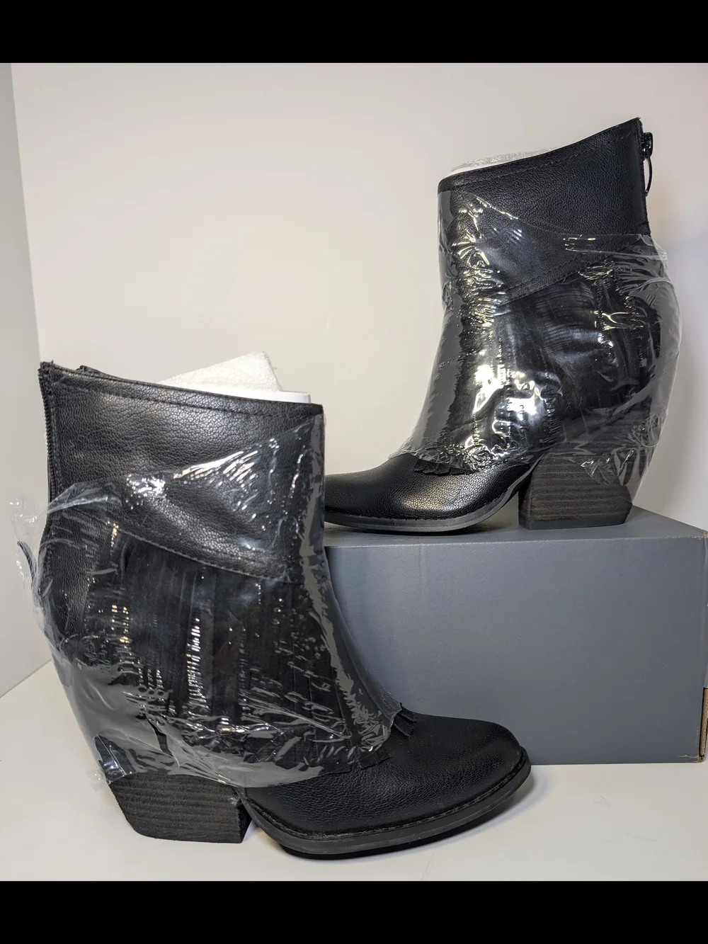 Very Volatile Black Fringe Ankle Boots Women's Size 6.5 NWOB Western Boho